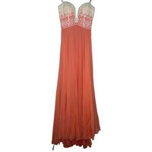Women's Rachel Allan Orange Chiffon Hand Beaded Sweetheart Neckline Gown Size 4